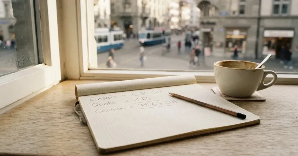 Ein Taschenrechner und ein Bleistift liegen auf kariertem Papier neben einer Tasse Kaffee, ein Fensterplatz mit Tageslicht.